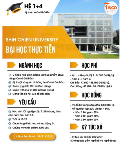 TRƯỜNG ĐẠI HỌC THỰC TIỄN THÔNG BÁO TUYỂN SINH HỆ 1+4 THÁNG 2/2026
